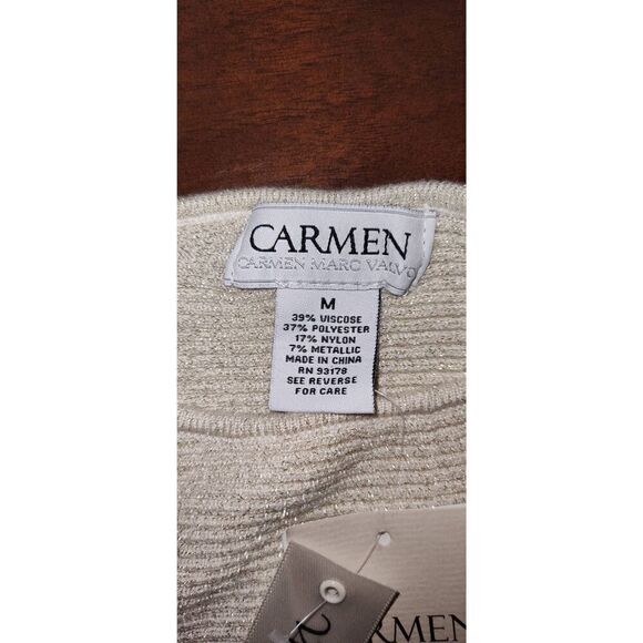 Carmen Marc Valvo Womens Ivory/Soft Gold Lurex Metallic Pullover Sweater NWT Siz - Picture 5 of 14